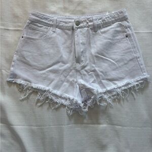 White Frayed Hem Women Shorts